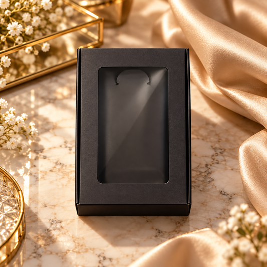Paper gift box – 80 × 136 × 18 mm – black