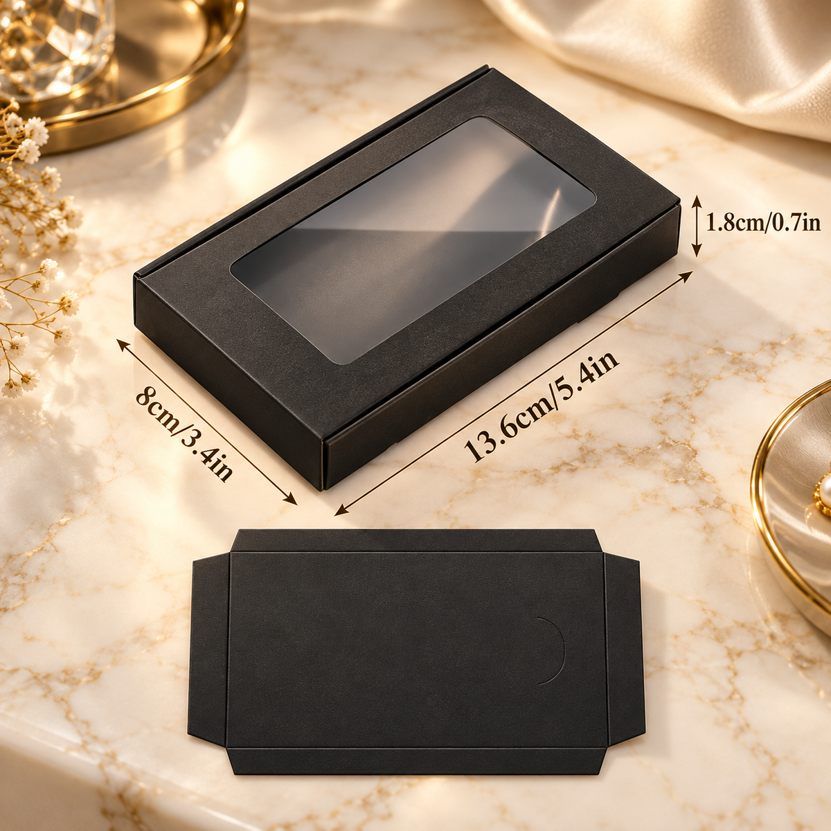 Geschenkbox aus Papier – 80 × 136 × 18 mm – schwarz