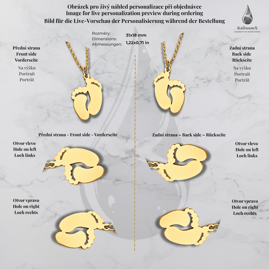 Stainless steel necklace with baby feet pendant – gold-tone, KalinumX
