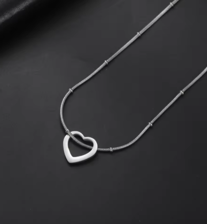 Open-heart stainless steel necklace – chain of your choice – silver-tone, KalinumX