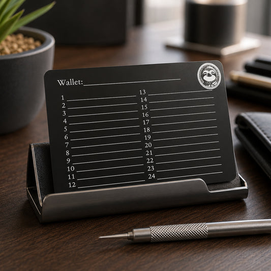 Slothana Wallet card, 86 × 54 × 0.2 mm, aluminium, black