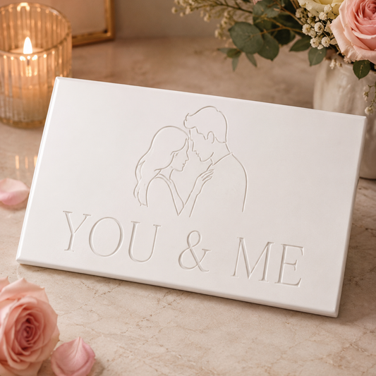 White ceramic tile – 350 × 250 × 8 mm – with engraving