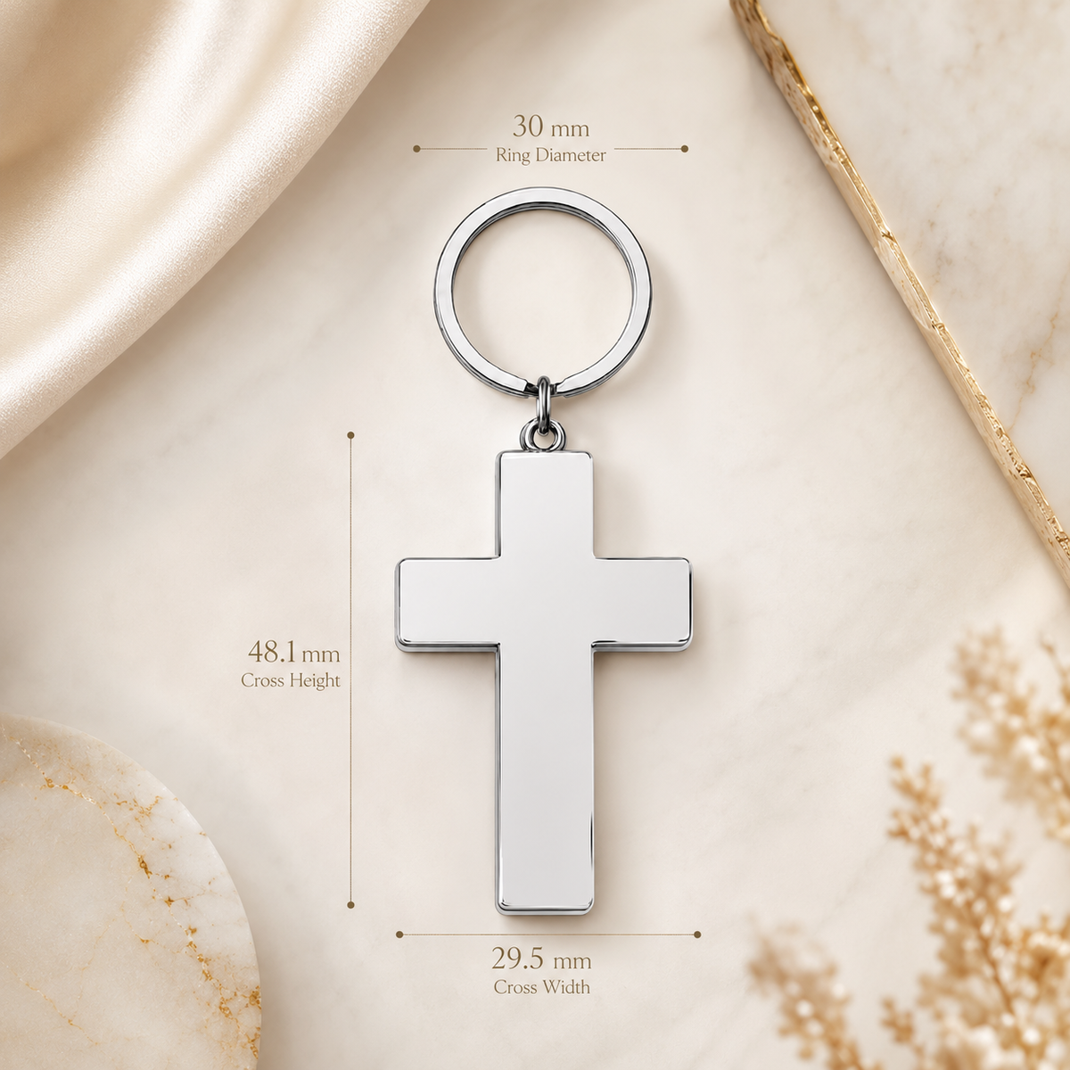 Klíčenka z nerezu – kříž 48,1 × 29,5 mm, s gravírováním
