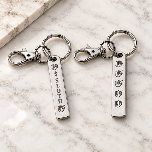 Stainless steel keyring – 50 × 10 mm – Slothana SLOTH motif – engraved
