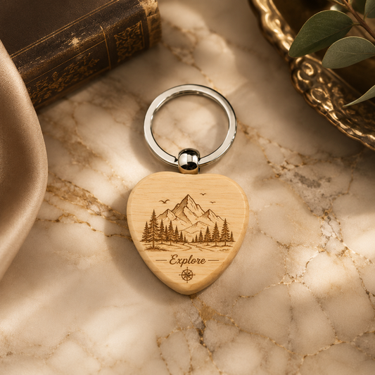 Heart-shaped wooden keyring – engraved