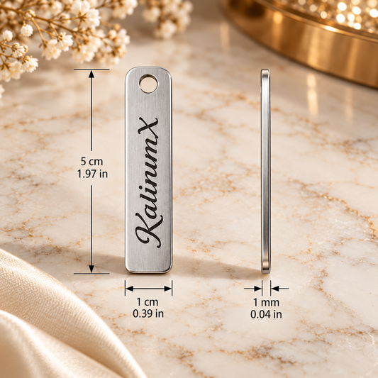 Slim stainless steel keyring – 50 × 10 × 1 mm – silver – engraved
