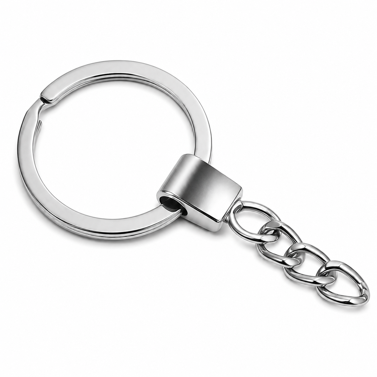 Silberfarbener Schlüsselring mit kurzer Kette Ø 30 mm