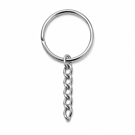 Key ring with short chain Ø 24 mm – silver-coloured