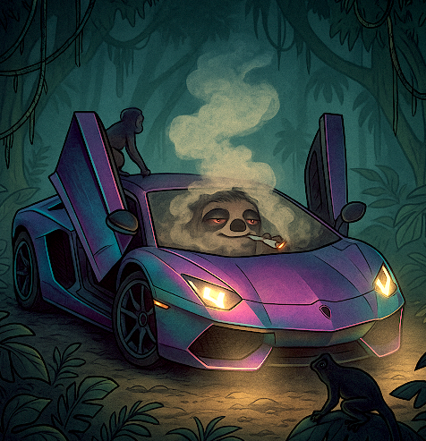 Slothana collector coin – Sloth in a Lambo & Strawberry