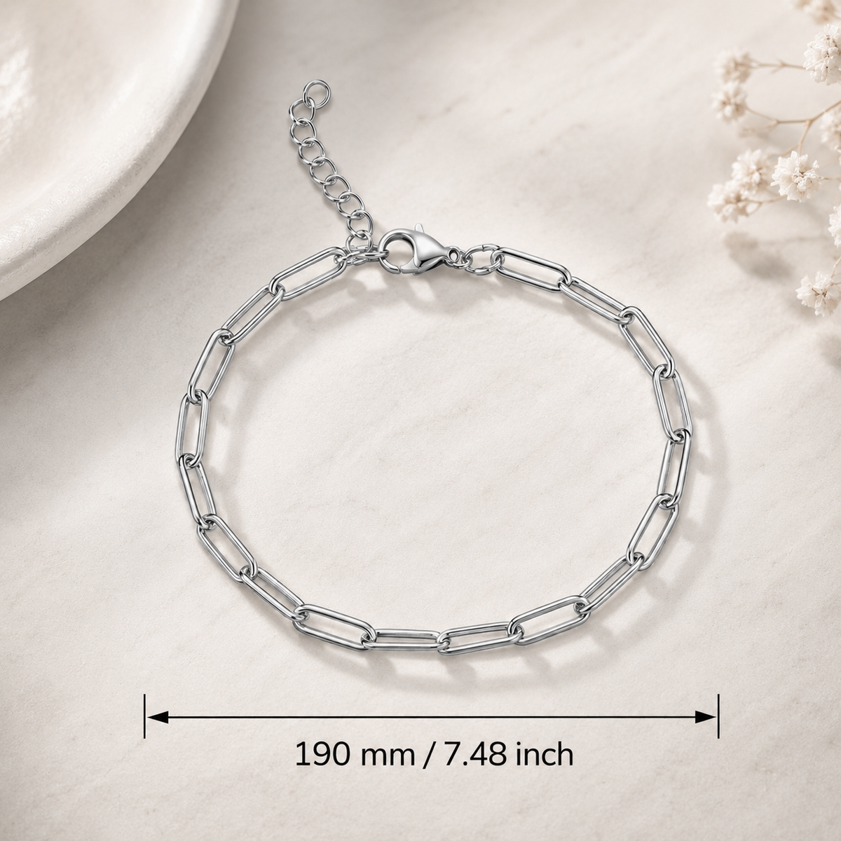 Silberfarbenes Edelstahlarmband, 19 cm lang, Typ 2