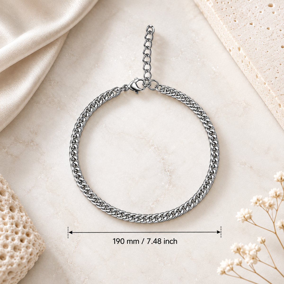 Silver-tone stainless steel bracelet, 19 cm long, style 4