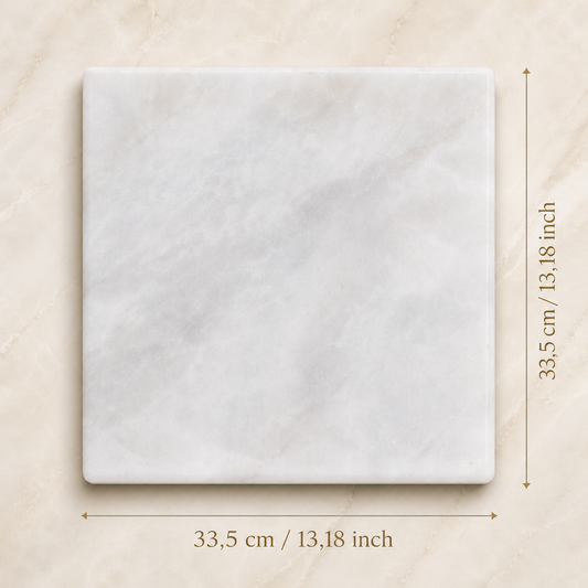 Marble coaster, 100 × 100 × 10 mm, white and grey, with engraving