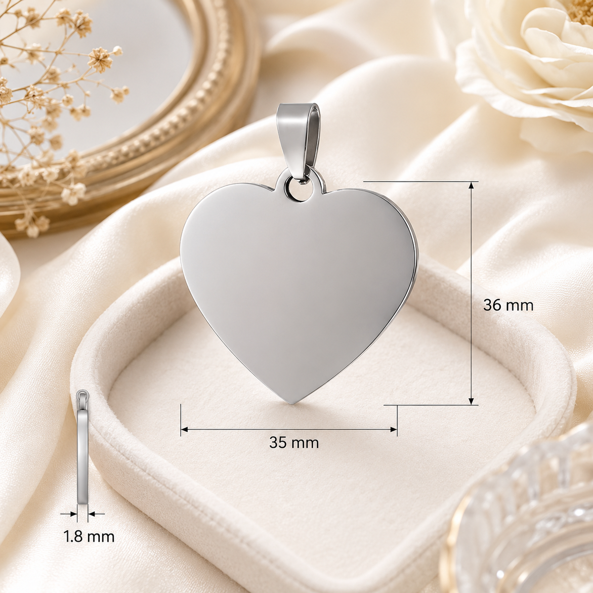 Large stainless steel heart pendant – 36 × 35 mm, KalinumX