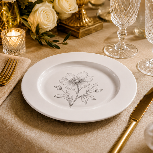 White porcelain plate – Ø 200/210 mm – with engraving