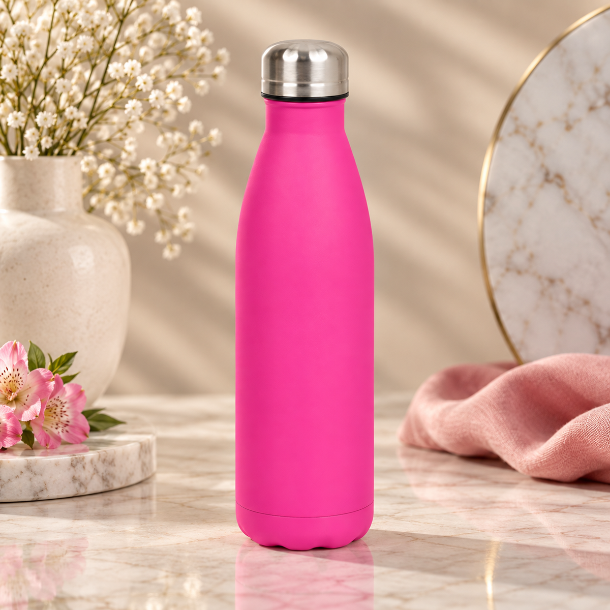 Termoska – 500 ml – nerez se silikonovým povrchem – růžová – s gravírováním