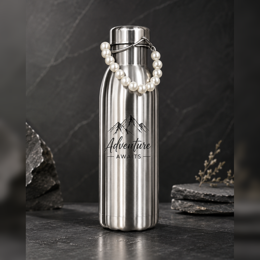 Vacuum flask with chain – 500 ml – stainless steel – silver – with engraving