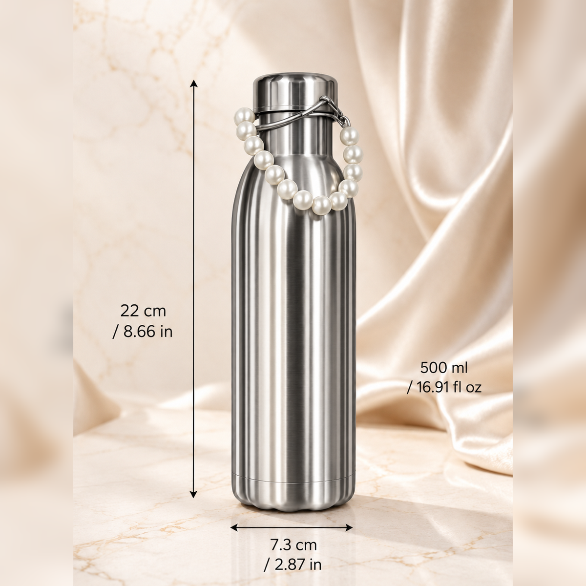 Vacuum flask with chain – 500 ml – stainless steel – silver – for engraving