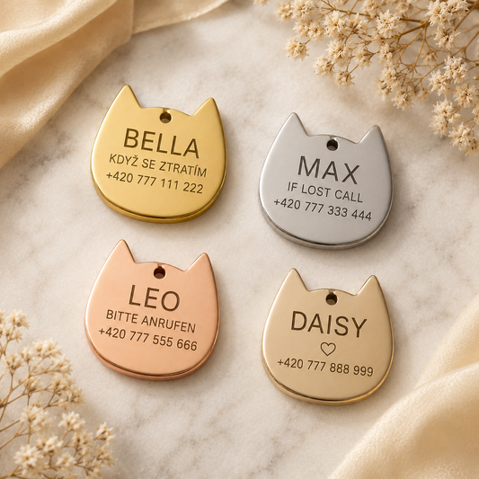 Dog Tag – 25 × 25 mm – stainless steel – cat-head tag with engraving