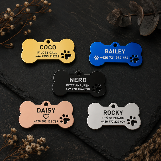 Dog Tag – 40 × 20 mm – stainless steel – bone-shaped pet tag with engraving