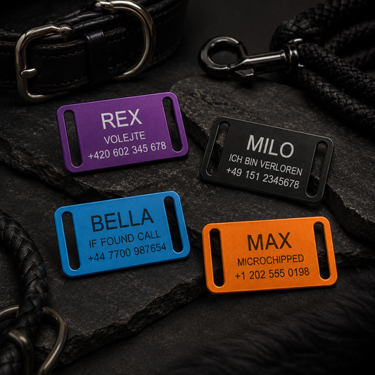 Dog Tag – 42.5 × 22 mm – aluminium – slide-on collar tag with engraving