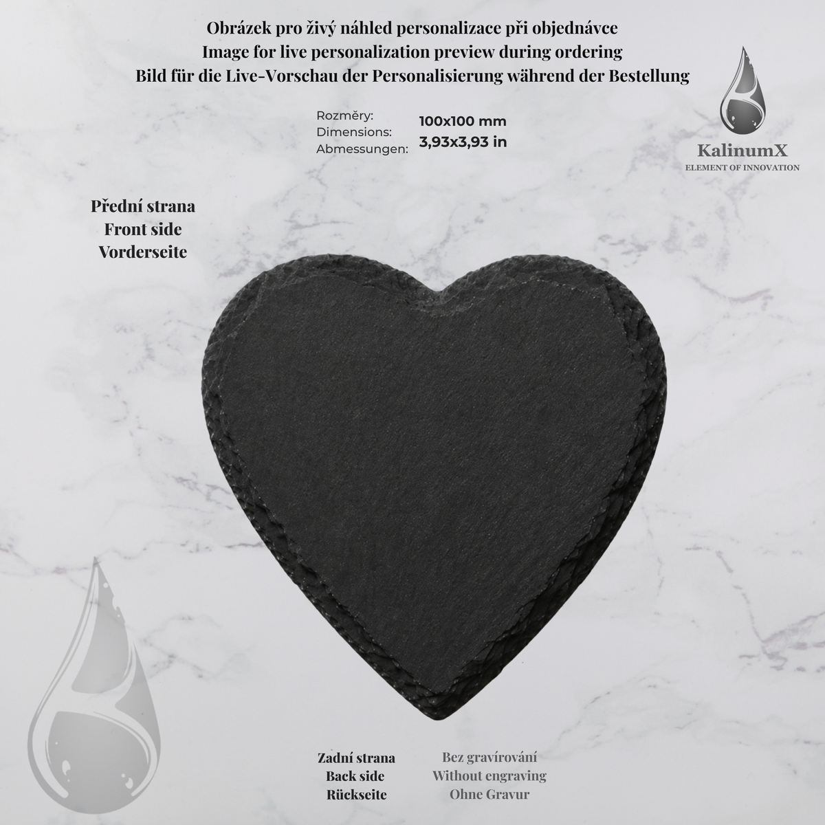 Schieferplatte – 100 × 100 mm – herzförmig, schwarz – mit Gravur
