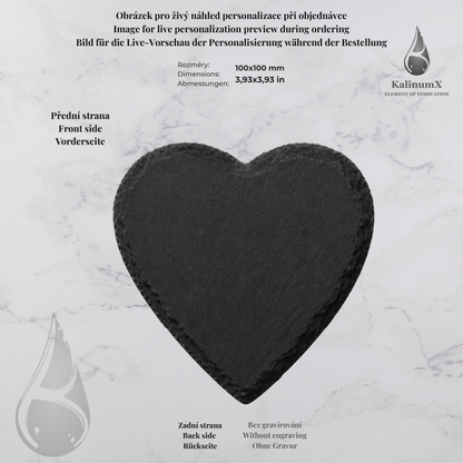 Schieferplatte – 100 × 100 mm – herzförmig, schwarz – mit Gravur