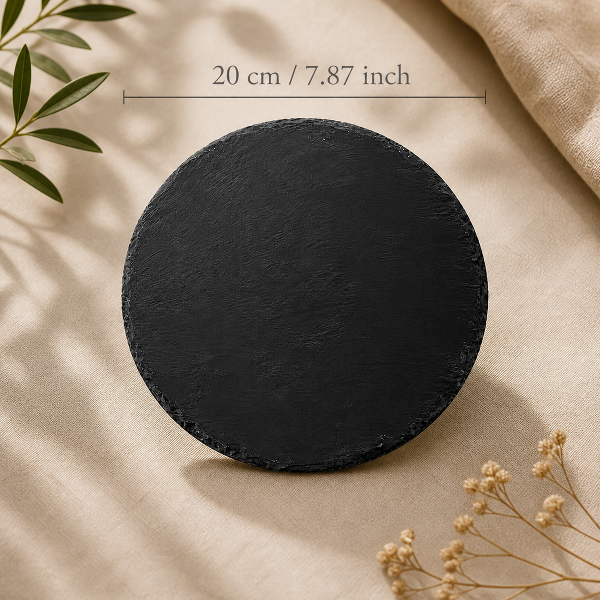Schieferplatte – Ø 200 mm – rund, schwarz – mit Gravur