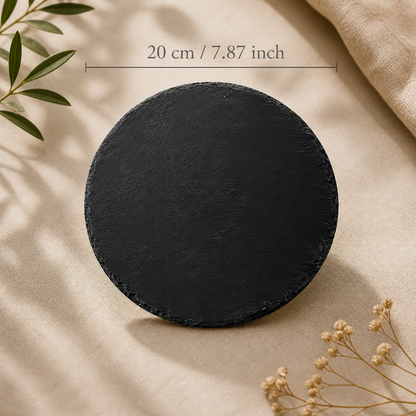 Schieferplatte – Ø 200 mm – rund, schwarz – mit Gravur