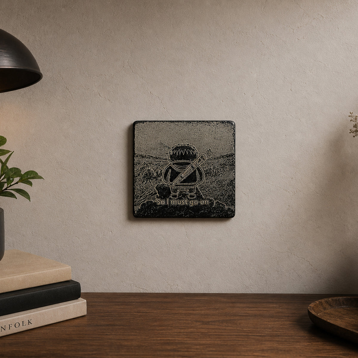 Břidlicová deska Slothana – 100 × 100 mm – čtvercová, černá – s hotovým gravírováním