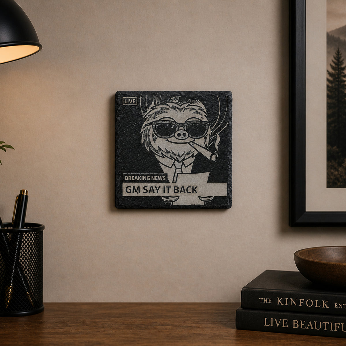 Břidlicová deska Slothana – 100 × 100 mm – čtvercová, černá – s hotovým gravírováním