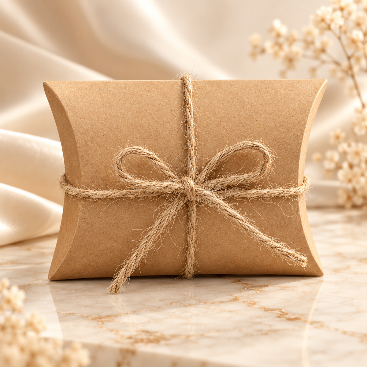 Paper gift box with string – 91.4 × 64.8 × 25 mm – natural brown