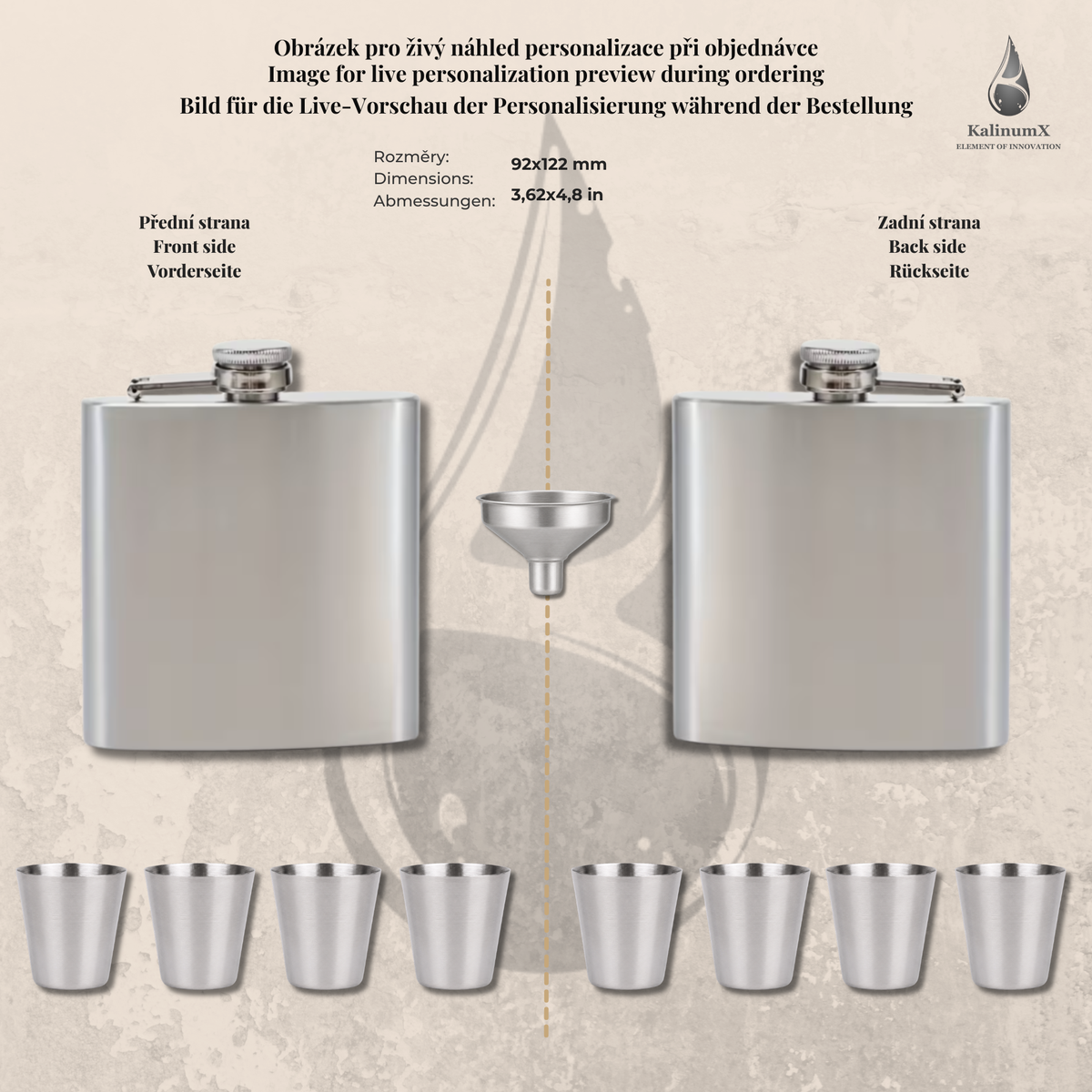 Dárková sada s placatkou 210 ml – nerezová, stříbrná, s gravírováním