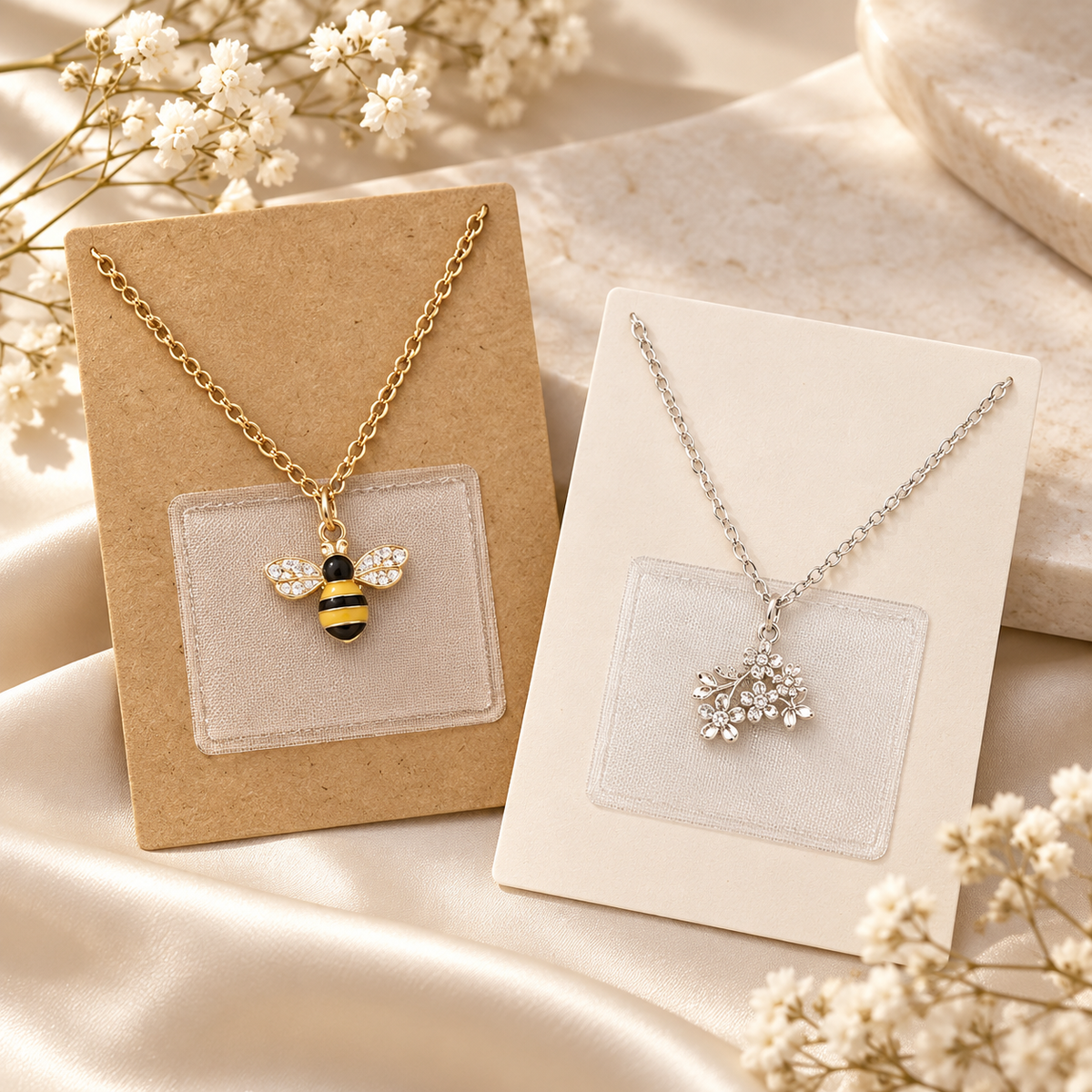 Pendant gift packaging with card and holder – 80 × 120 mm