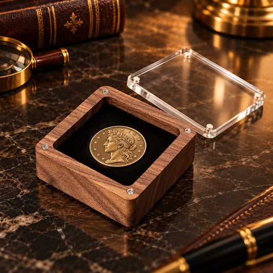 Wooden coin case with acrylic lid – 68 × 68 × 28 mm
