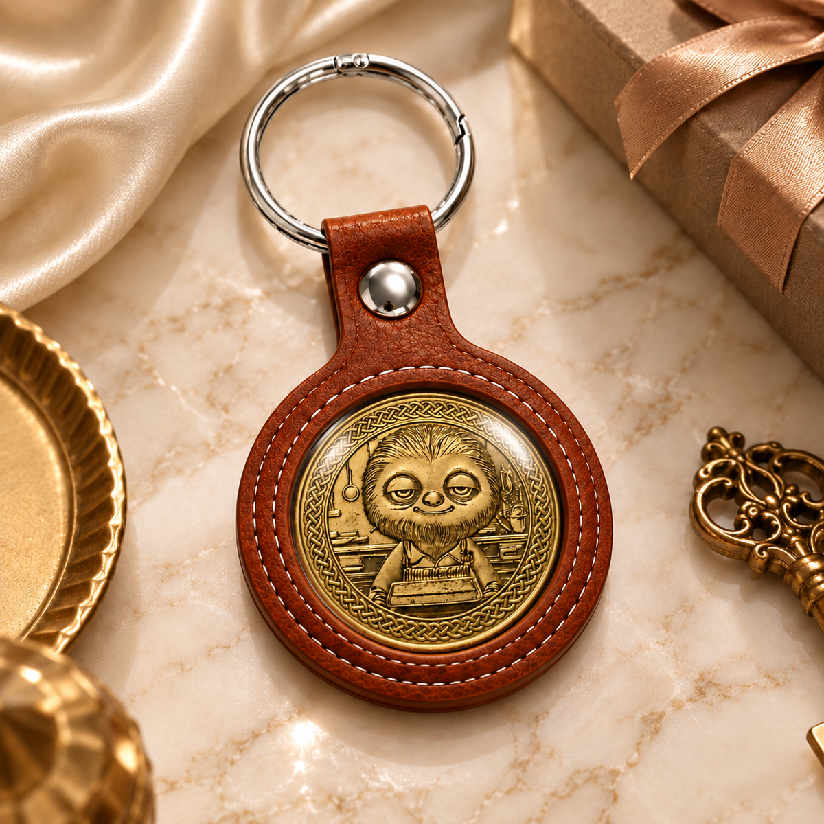 PU leatherette coin holder with key ring – 70 × 55 mm