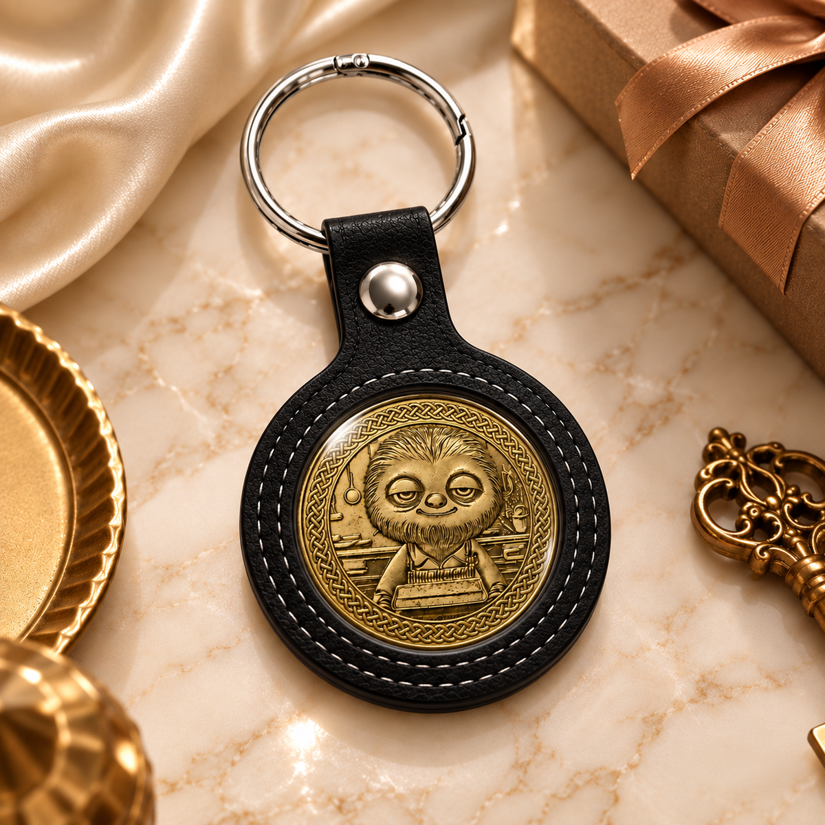 PU leatherette coin holder with key ring – 70 × 55 mm