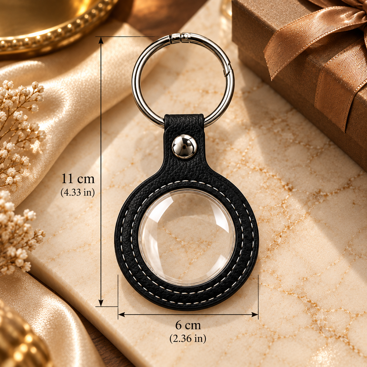 PU leatherette coin holder with key ring – 70 × 55 mm