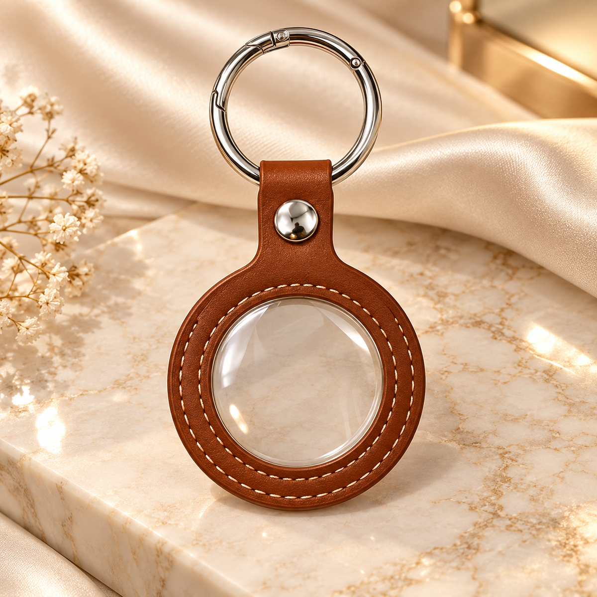 PU leatherette coin holder with key ring – 70 × 55 mm – brown
