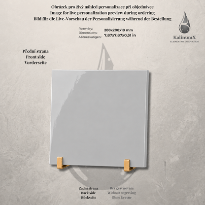 Hellgraue Keramikfliese – 200 × 200 × 10 mm – mit Gravur