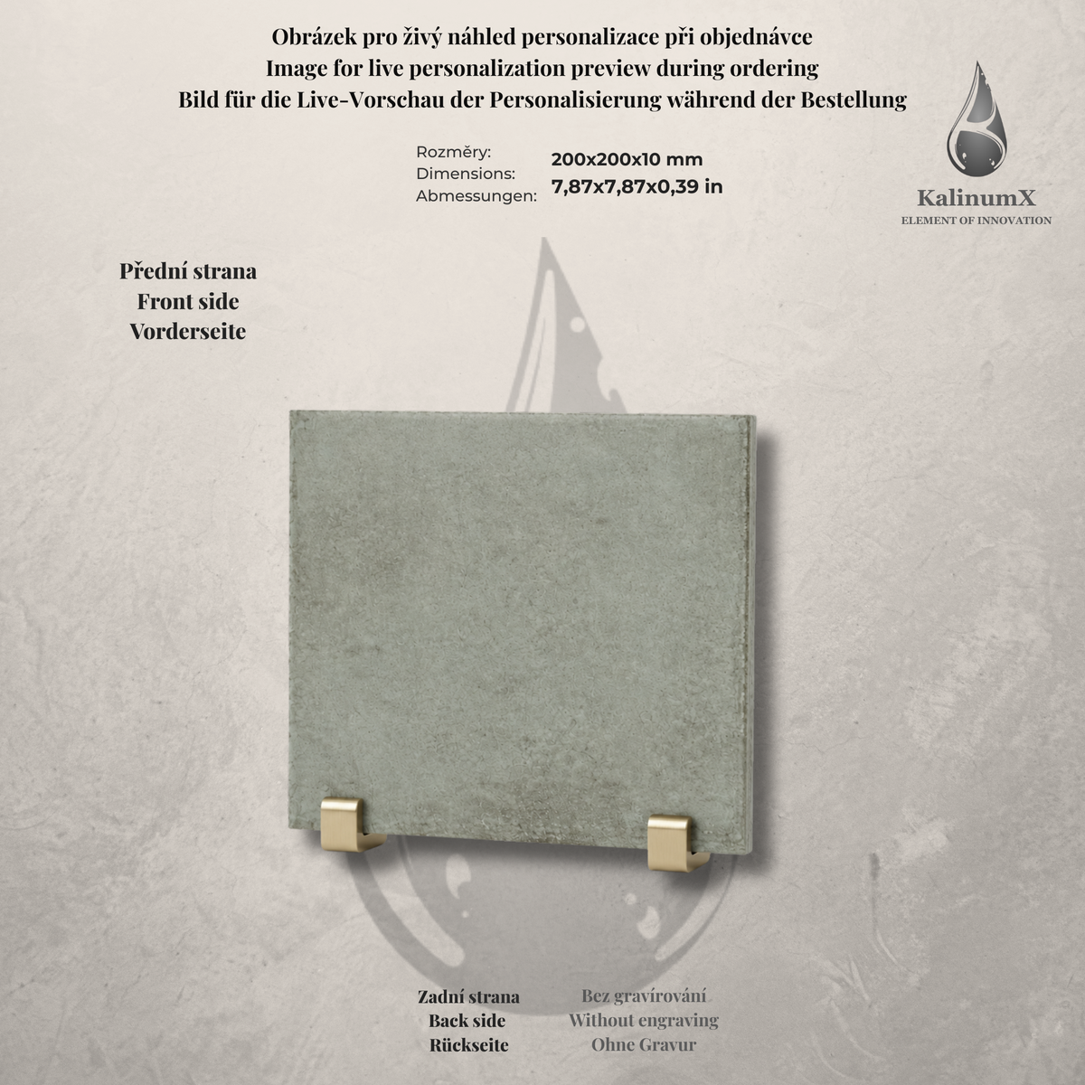 Dunkelgraue Keramikfliese in Betonoptik – 200 × 200 × 10 mm – mit Gravur