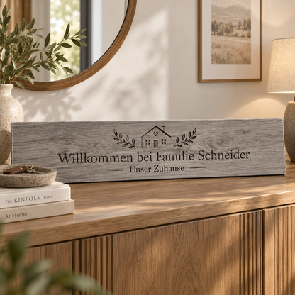 Keramikfliese in grauer Holzoptik – mit Gravur