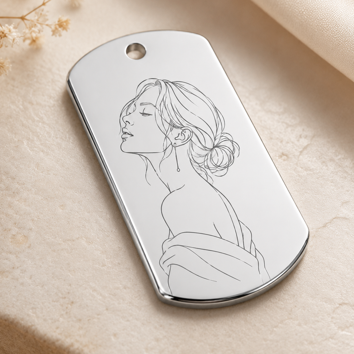 Dog Tag – 35 × 19.5 × 1 mm – stainless steel – silver