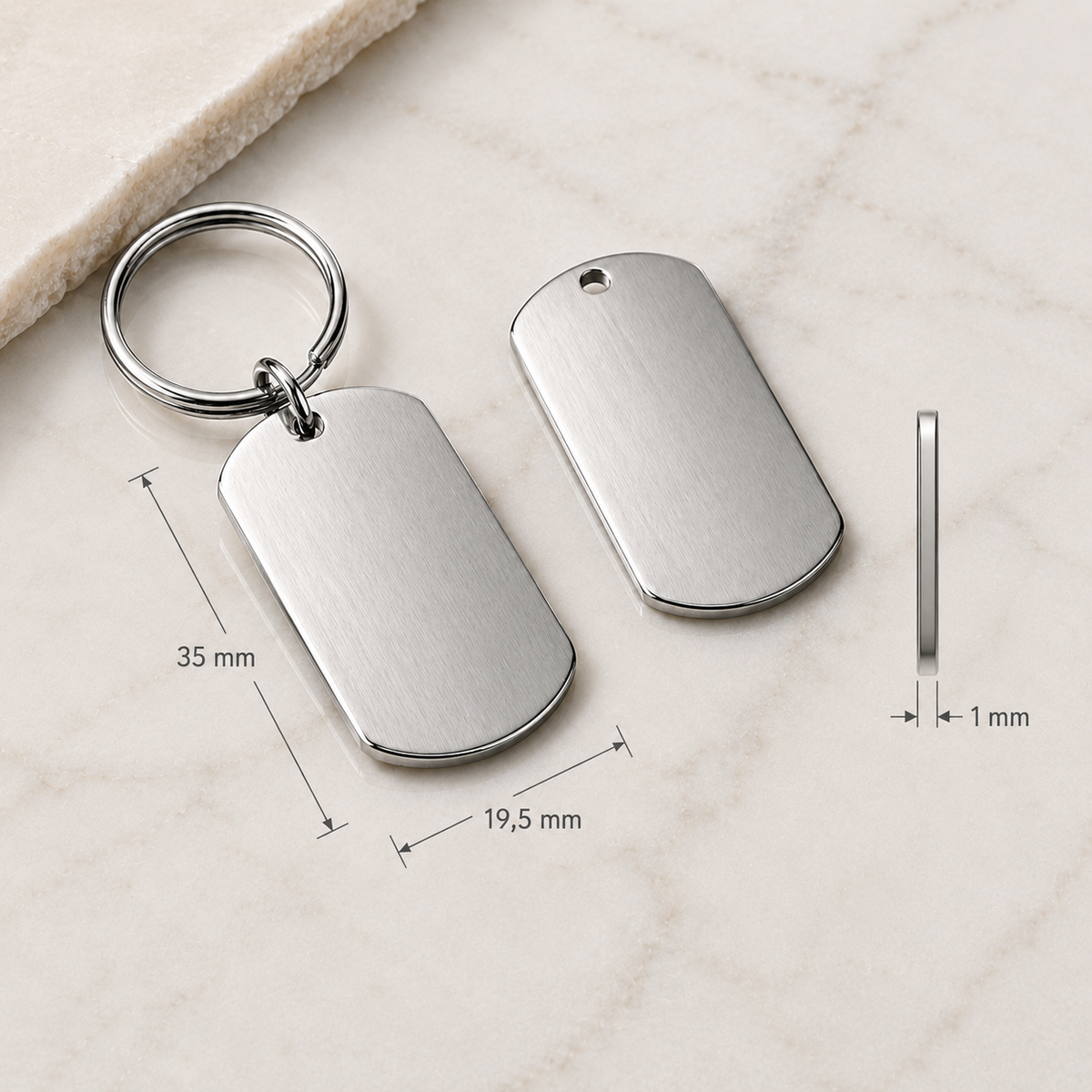 Dog Tag – 35 × 19.5 × 1 mm – stainless steel – silver – with engraving