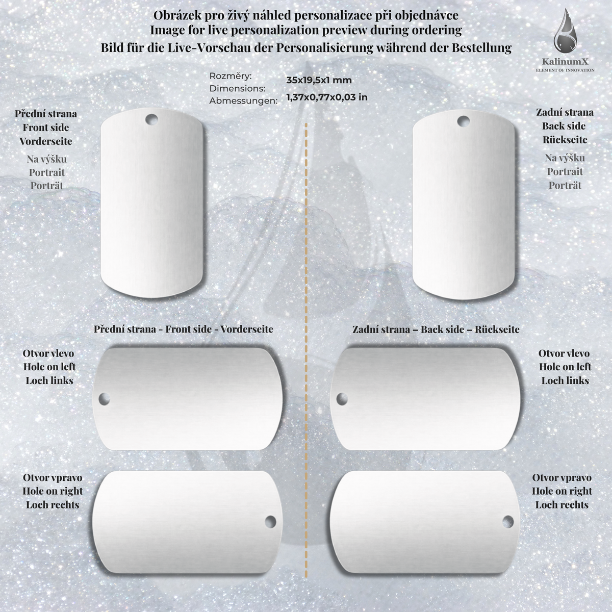 Dog Tag – 35 × 19.5 × 1 mm – stainless steel – with engraving
