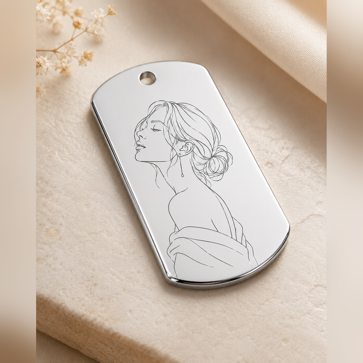 Dog Tag – 45 × 27 × 1.3 mm – stainless steel – silver – with engraving