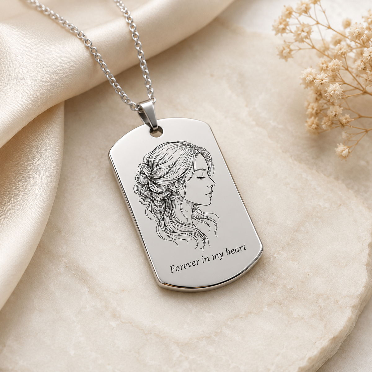 Dog Tag – 45 × 27 × 1.3 mm – stainless steel – silver – with engraving