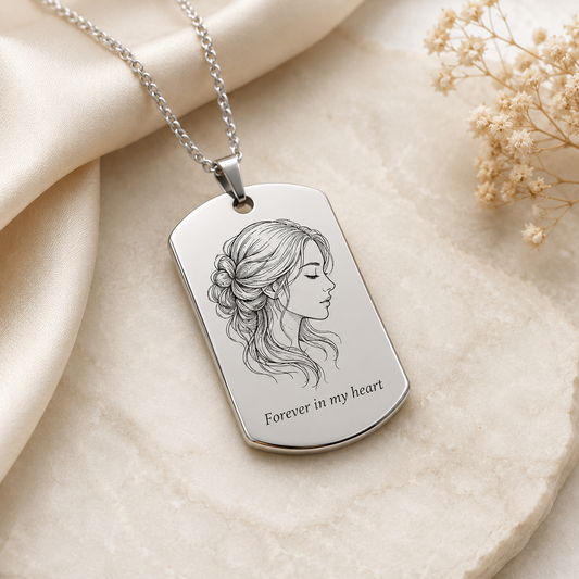 Dog Tag – 45 × 27 × 1.3 mm – stainless steel – silver – with engraving
