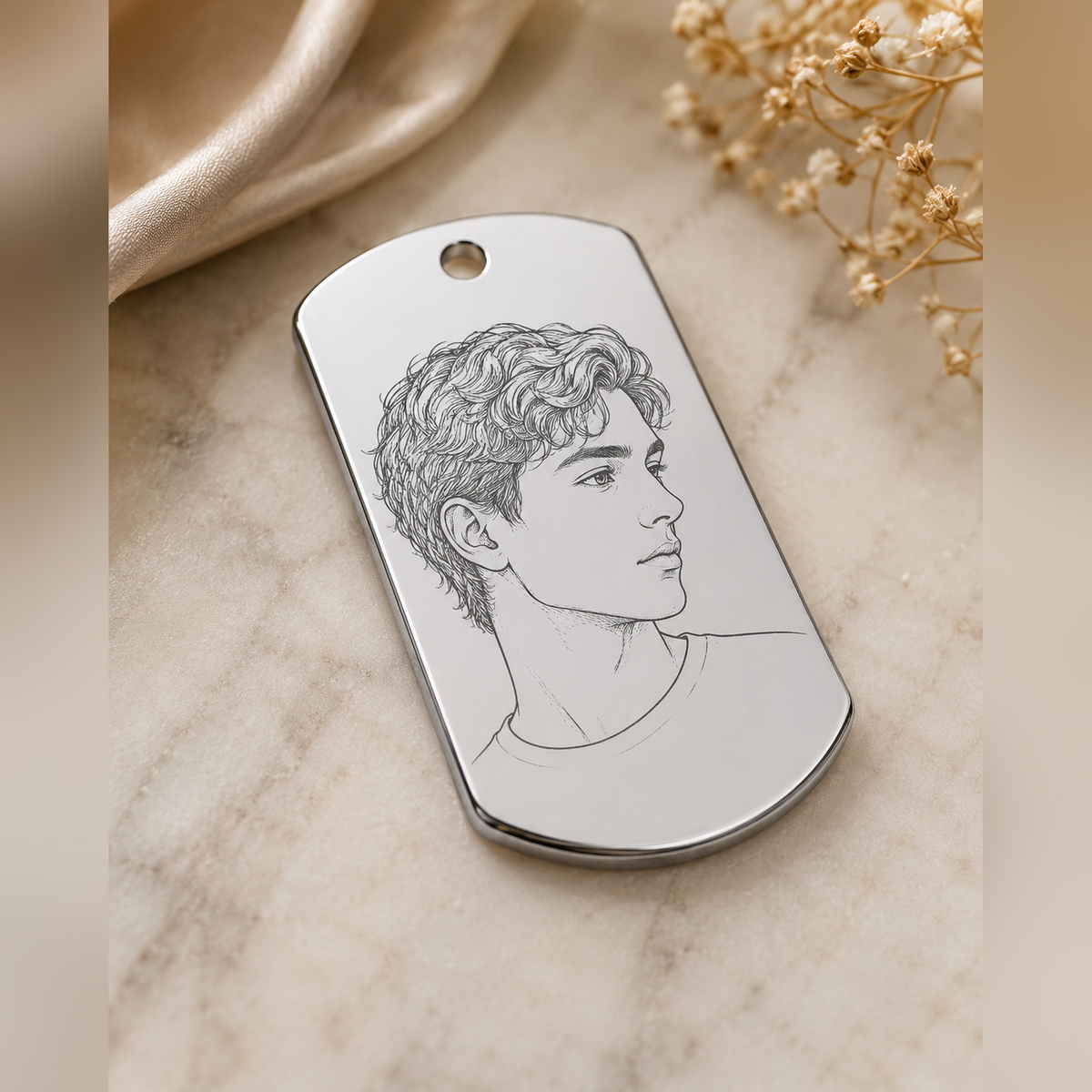 Dog Tag – 45 × 27 × 1.3 mm – stainless steel – silver