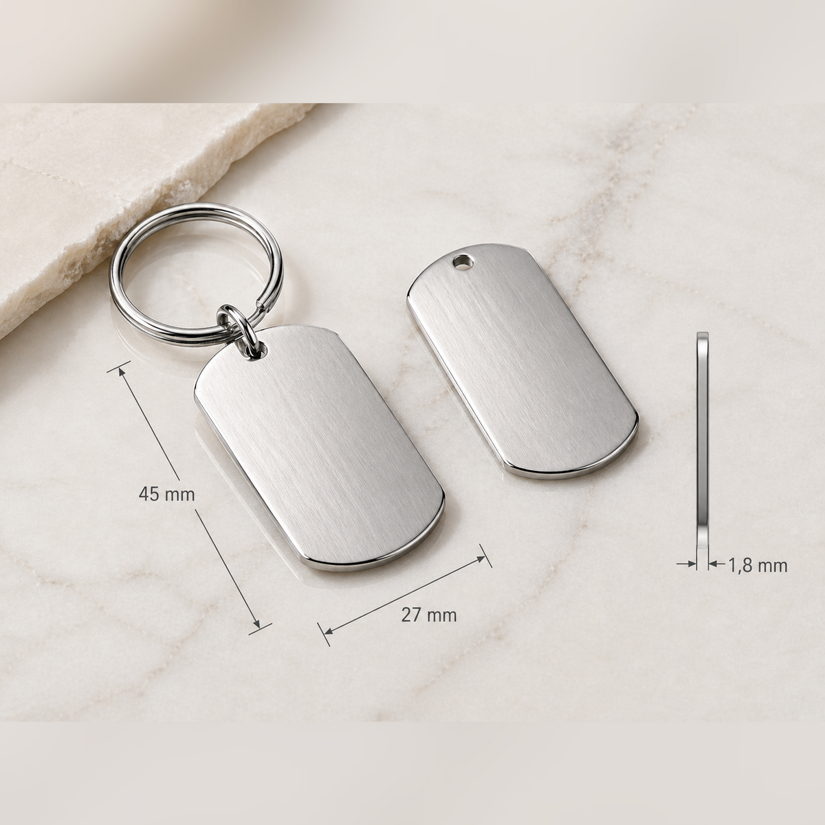 Dog Tag – 45 × 27 × 1.3 mm – stainless steel – silver
