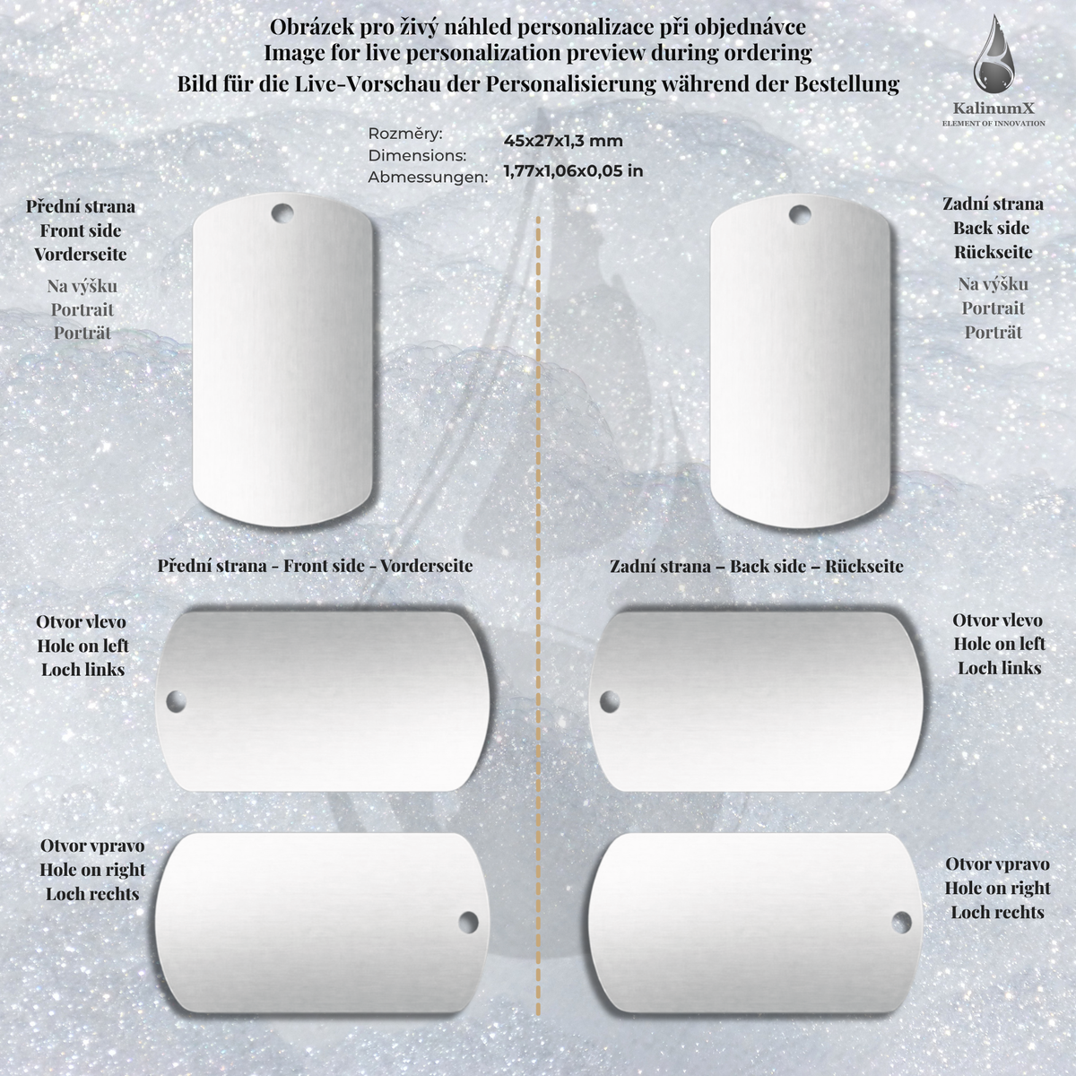 Dog Tag – 45 × 27 × 1.3 mm – stainless steel – with engraving